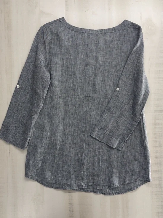 nwot NUTHATCH Maine lagenlook artist linen tunic 3/4 sleeve gray blouse top S - Picture 3 of 8